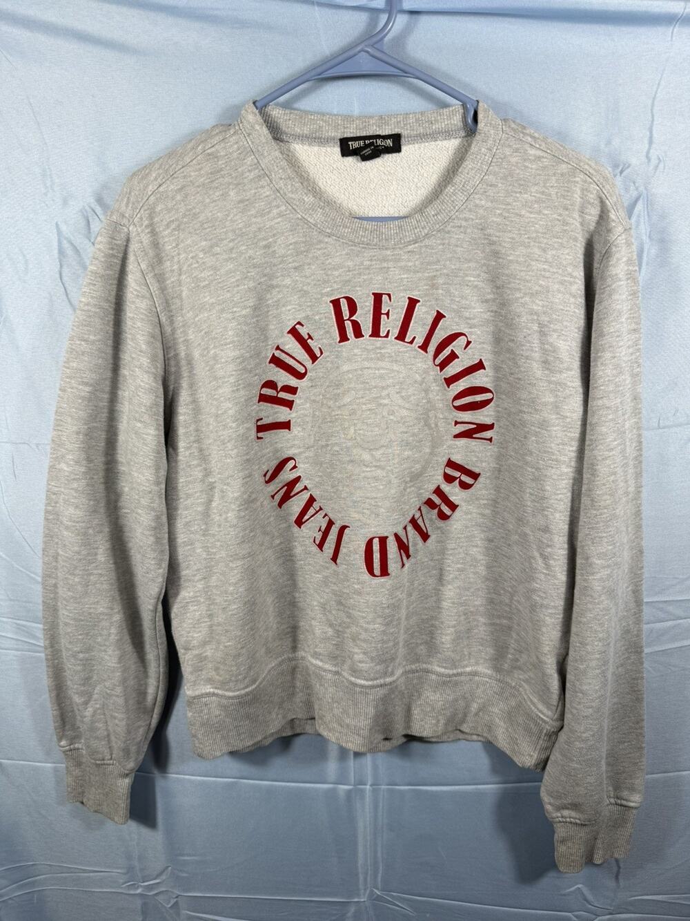 True Religion Brand Jeans Men's Medium Gray Crewneck Logo Sweatshirt